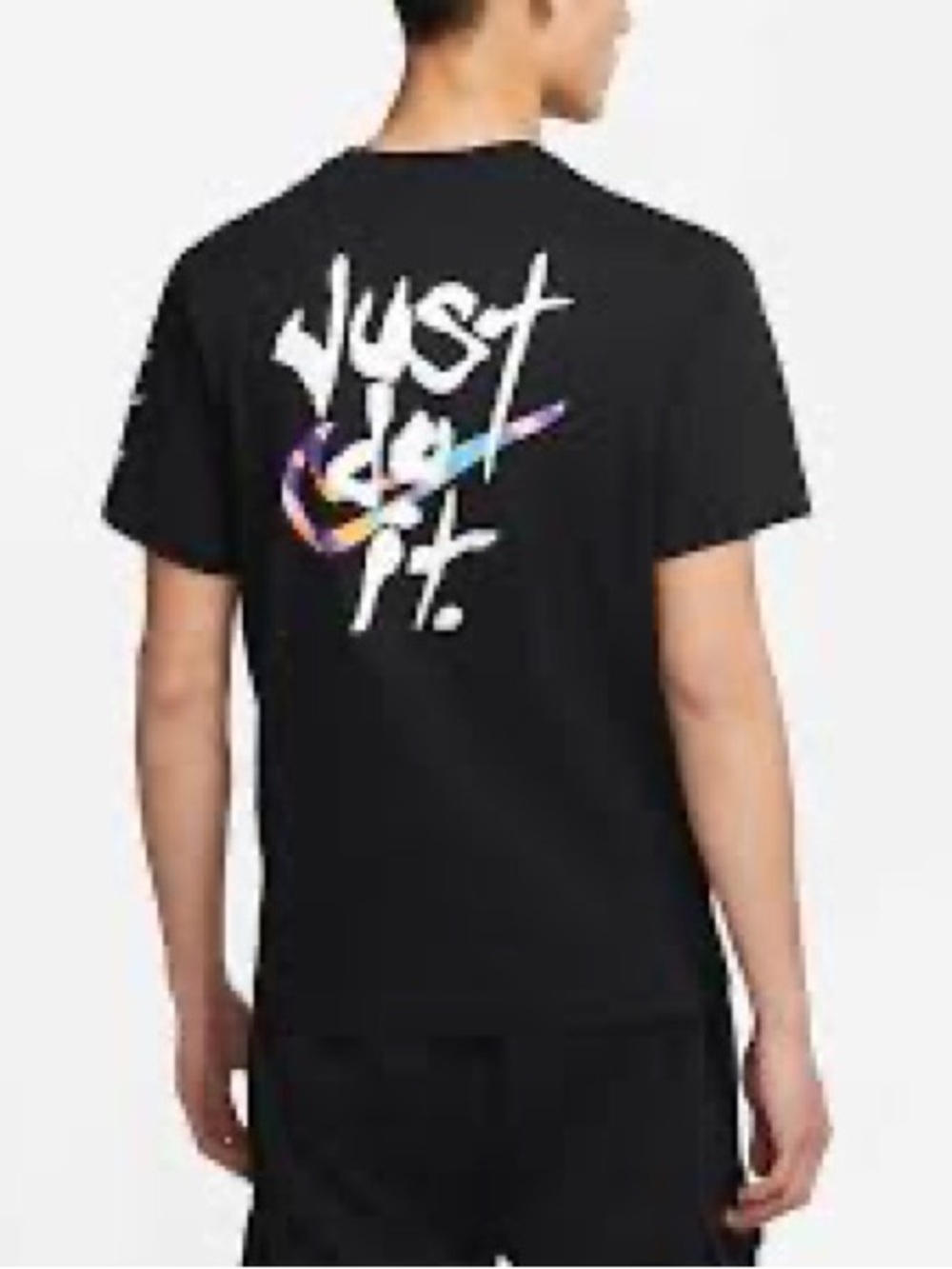 Nike Black Tee with Multicolor Geometric Logo